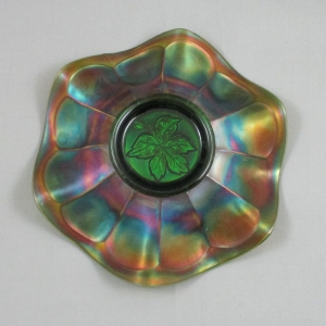 Antique Fenton Vintage Grape Green Carnival Glass Bowl