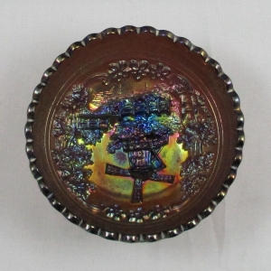Antique Imperial Windmill Purple Carnival Glass Round Sauce Bowl