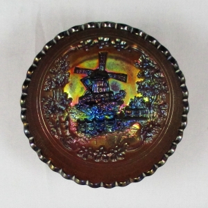 Antique Imperial Windmill Purple Carnival Glass Round Sauce Bowl