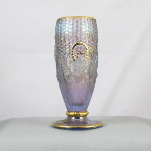 Fenton for HOACGA Lavender Gold Decorated Good Luck Carnival Glass Corn Vase Stalk Base
