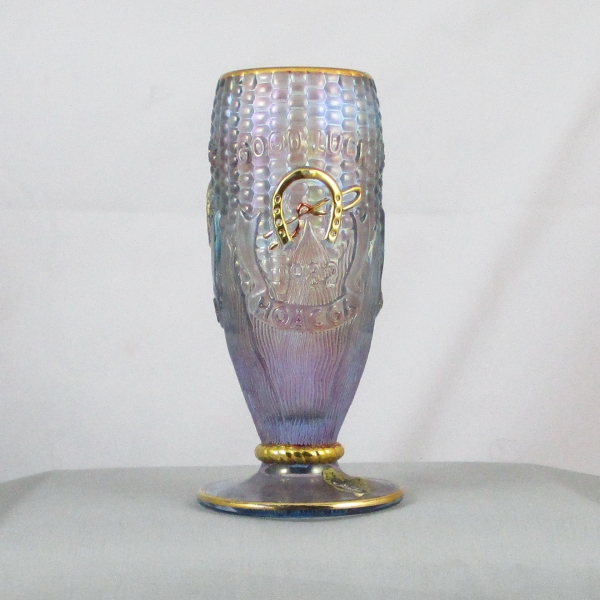 Fenton for HOACGA Lavender Gold Decorated Good Luck Carnival Glass Corn Vase Stalk Base