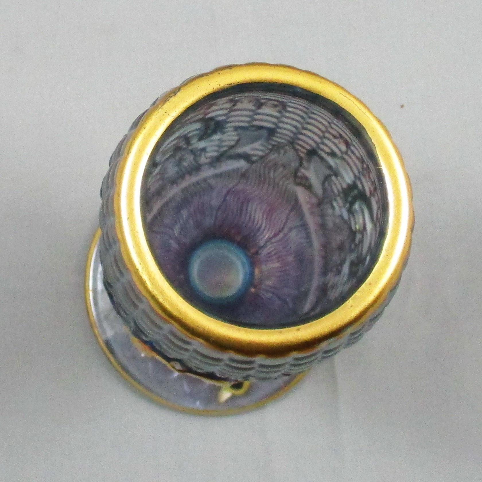 Fenton for HOACGA Lavender Gold Decorated Good Luck Carnival Glass Corn Vase Stalk Base Fenton for HOACGA Lavender Gold Decorated Good Luck Carnival Glass Corn Vase Stalk Base