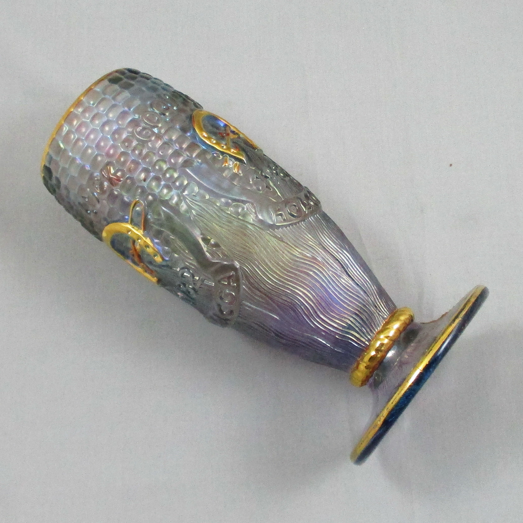 Fenton for HOACGA Lavender Gold Decorated Good Luck Carnival Glass Corn Vase Stalk Base Fenton for HOACGA Lavender Gold Decorated Good Luck Carnival Glass Corn Vase Stalk Base