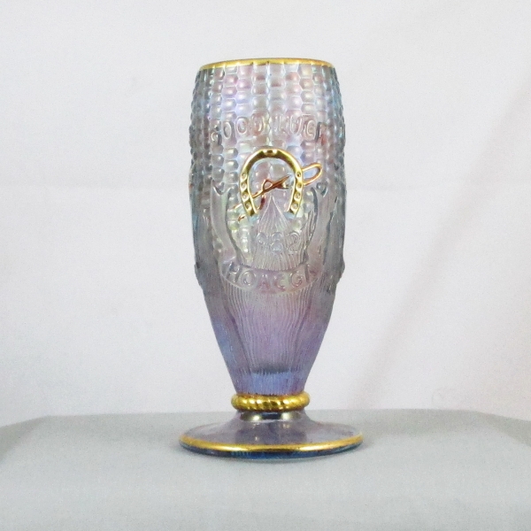 Fenton for HOACGA Lavender Gold Decorated Good Luck Carnival Glass Corn Vase Stalk Base