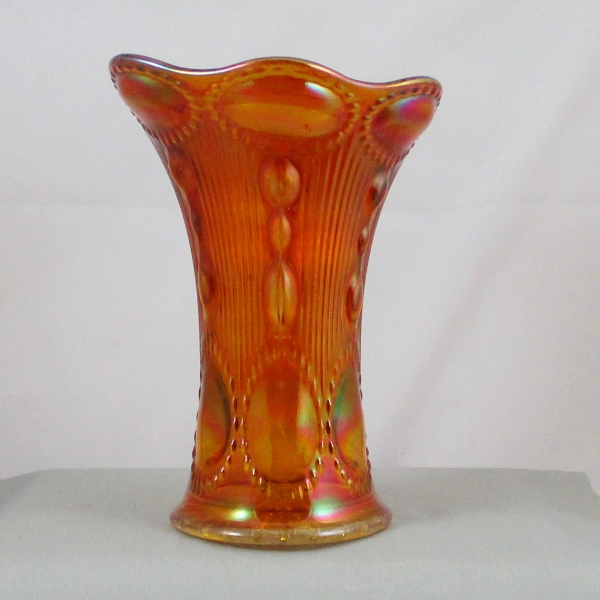 Antique Imperial Marigold Beaded Bullseye Carnival Glass Short Vase