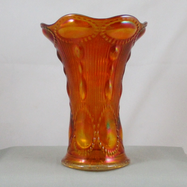 Antique Imperial Marigold Beaded Bullseye Carnival Glass Short Vase