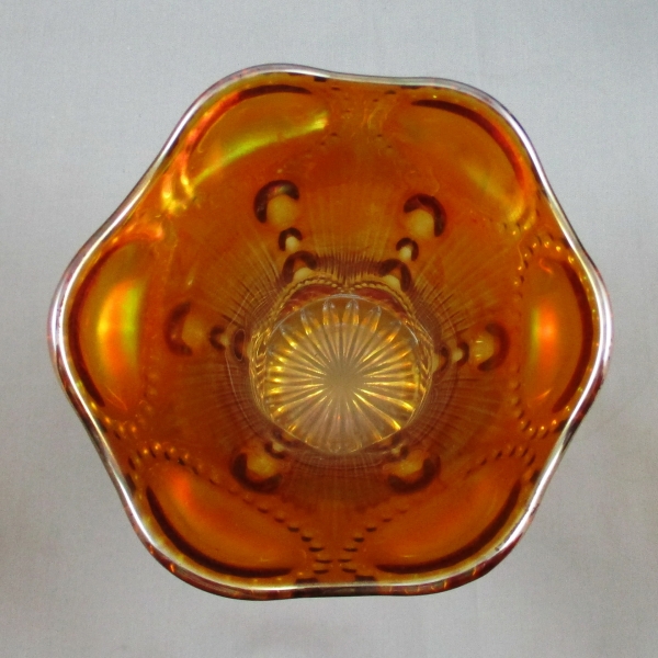 Antique Imperial Marigold Beaded Bullseye Carnival Glass Short Vase