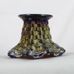Antique Dugan Persian Garden Big Basketweave Purple Carnival Glass Squat Vase Fruit Bowl Base