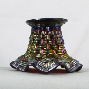 Antique Dugan Persian Garden Big Basketweave Purple Carnival Glass Squat Vase Fruit Bowl Base