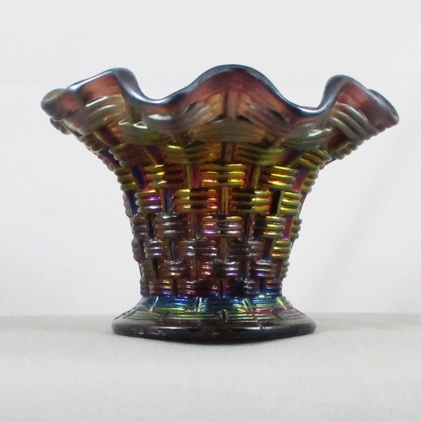 Antique Dugan Persian Garden Big Basketweave Purple Carnival Glass Squat Vase Fruit Bowl Base