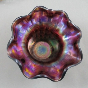 Antique Dugan Persian Garden Big Basketweave Purple Carnival Glass Squat Vase Fruit Bowl Base