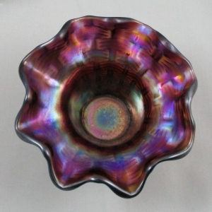 Antique Dugan Persian Garden Big Basketweave Purple Carnival Glass Squat Vase Fruit Bowl Base