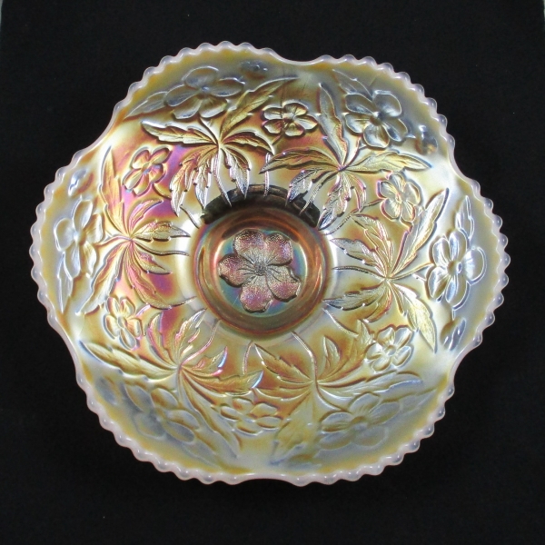 Antique Westmoreland Carolina Dogwood Peach Opal Carnival Glass Low Bowl or Plate