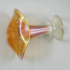 Antique Fenton Footed Fine Rib Marigold Carnival Glass JIP Vase