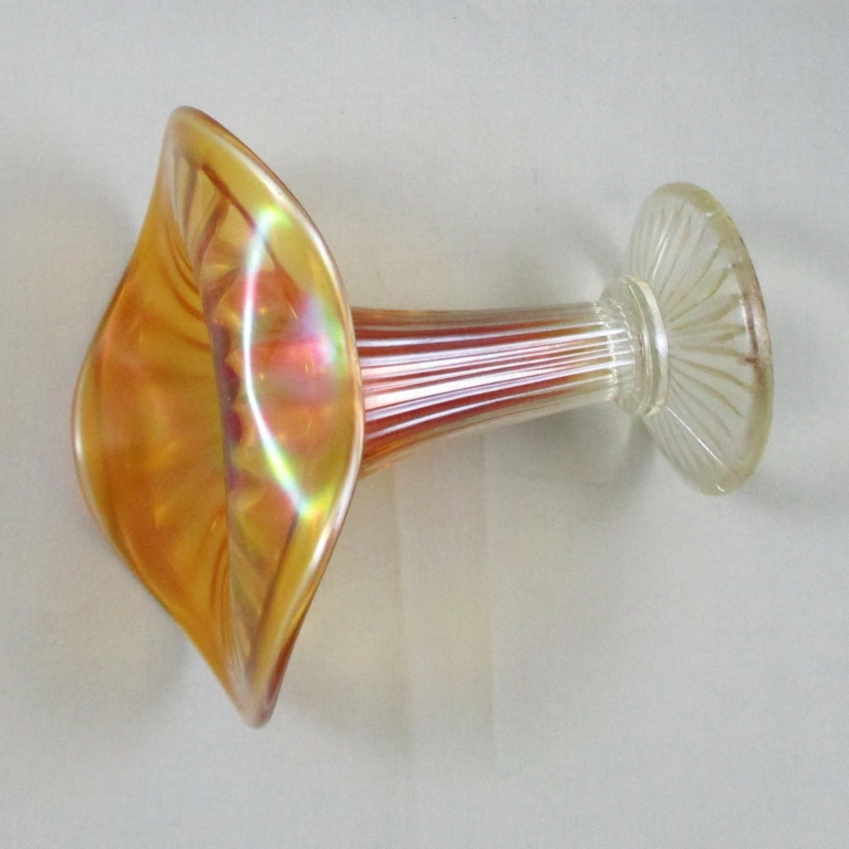 Fine Rib Glass Antique Fenton Footed Fine Rib Marigold Carnival Glass JIP Vase ...
