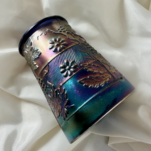 Antique Fenton Blue Floral & Grape Carnival Glass Tumbler