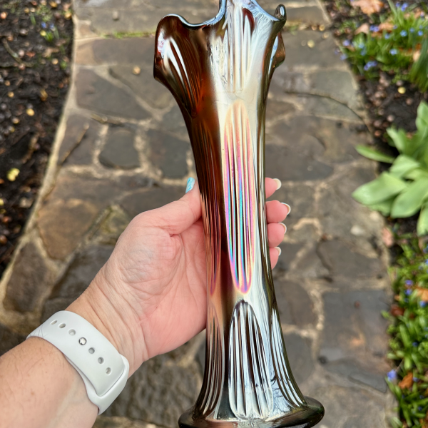 Antique Fenton Diamond & Rib Amethyst Carnival Glass Vase
