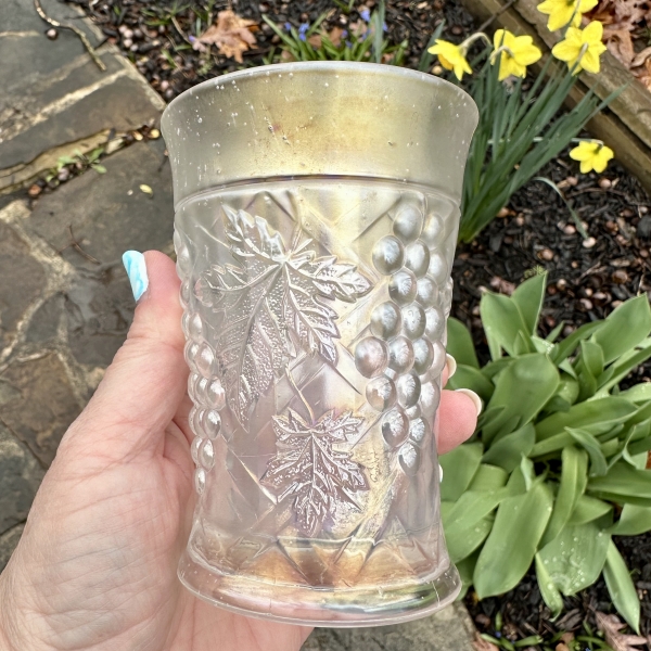 Antique Northwood Grape Arbor White Carnival Glass Tumbler