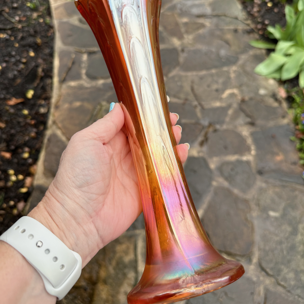 Antique Dugan Pulled Loop Marigold Carnival Glass Vase