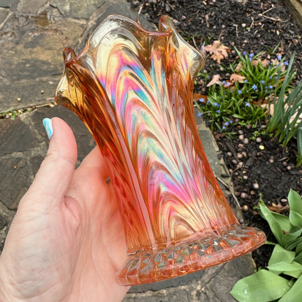 Antique Fenton Marigold Boggy Bayou Carnival Glass Squat Vase