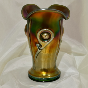 Antique Northwood Tornado Green Carnival Glass Vase LARGE ONE