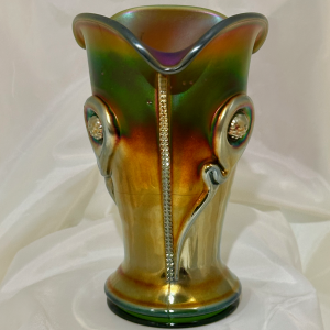 Antique Northwood Tornado Green Carnival Glass Vase LARGE ONE