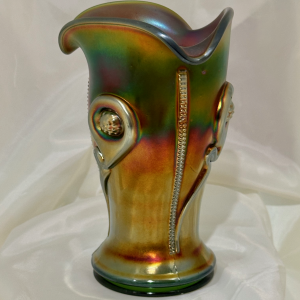 Antique Northwood Tornado Green Carnival Glass Vase LARGE ONE