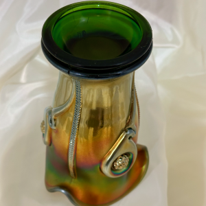 Antique Northwood Tornado Green Carnival Glass Vase LARGE ONE