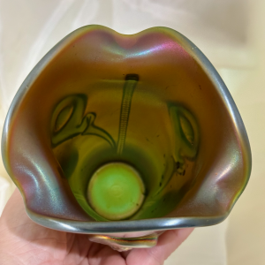 Antique Northwood Tornado Green Carnival Glass Vase LARGE ONE