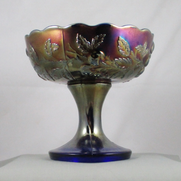 Antique Dugan Blue Many Fruits Carnival Glass Punch Base or Compote