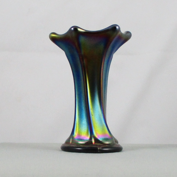 Antique Imperial Purple Morning Glory Carnival Glass Squat Mini Vase