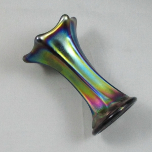 Antique Imperial Purple Morning Glory Carnival Glass Squat Mini Vase