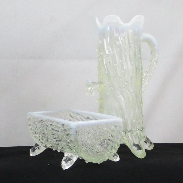 Antique Northwood Town Pump and Trough White Opalescent Glass Creamer & Sugar
