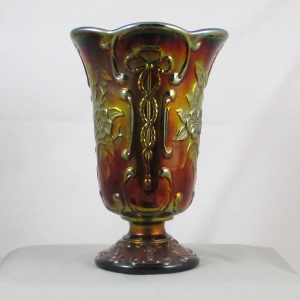 Fenton Black Amethyst Wildrose with Bowknot Carnival Glass Vase