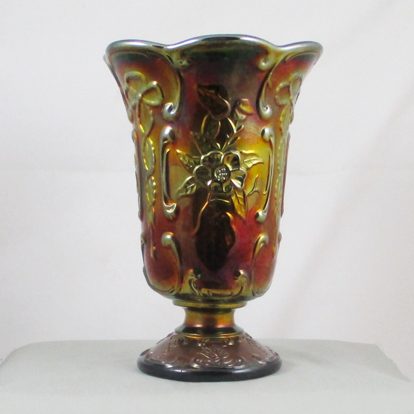 Fenton Black Amethyst Wildrose with Bowknot Carnival Glass Vase