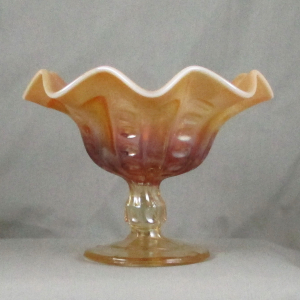 Antique Dugan Coin Spot Peach Opal Carnival Glass Compote
