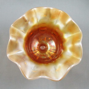 Antique Dugan Coin Spot Peach Opal Carnival Glass Compote