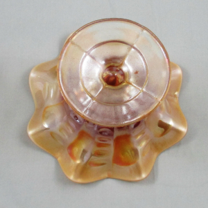 Antique Dugan Coin Spot Peach Opal Carnival Glass Compote