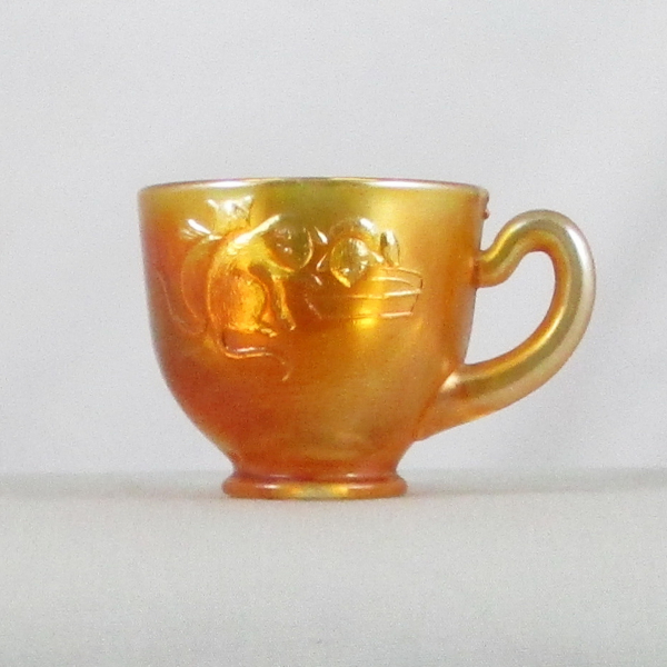 Antique Fenton Kittens Marigold Carnival Glass Cup & Saucer