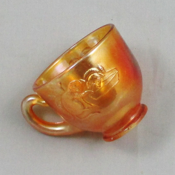 Antique Fenton Kittens Marigold Carnival Glass Cup & Saucer