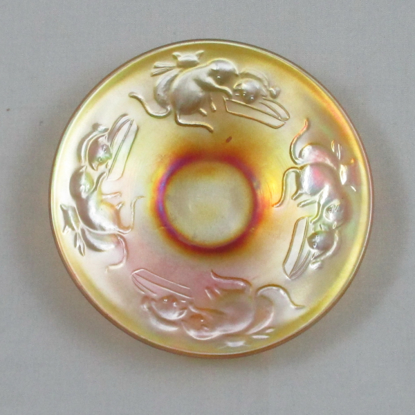 Antique Fenton Kittens Marigold Carnival Glass Cup & Saucer