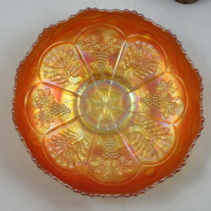 Antique Fenton Marigold Peacock and Grape Carnival Glass Round Ice Cream Bowl