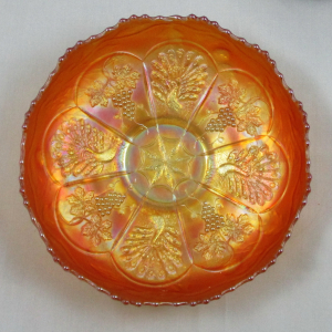 Antique Fenton Marigold Peacock and Grape Carnival Glass Round Ice Cream Bowl