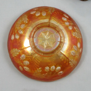 Antique Fenton Marigold Peacock and Grape Carnival Glass Round Ice Cream Bowl