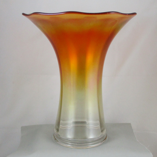 Antique Imperial Smooth Panels Marigold Stretch Carnival Glass Vase FUNERAL