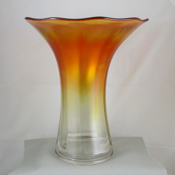 Antique Imperial Smooth Panels Marigold Stretch Carnival Glass Vase FUNERAL