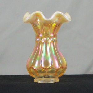 Fenton Peach Opal Thumbprint and Ovals Carnival Glass Vase