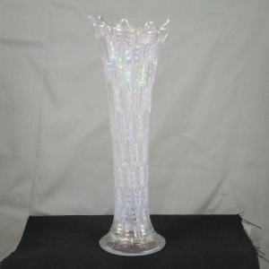 Antique Dugan Big Basketweave Ice White Carnival Glass Vase