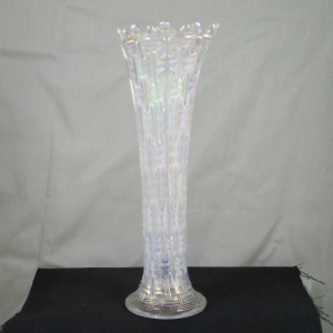Antique Dugan Big Basketweave Ice White Carnival Glass Vase