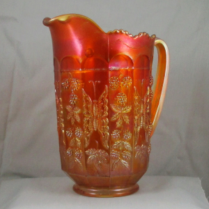 Antique Fenton Marigold Butterfly & Berry Carnival Glass Water Set